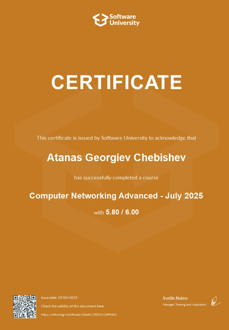 SoftUni Computer Networking Advanced certificate